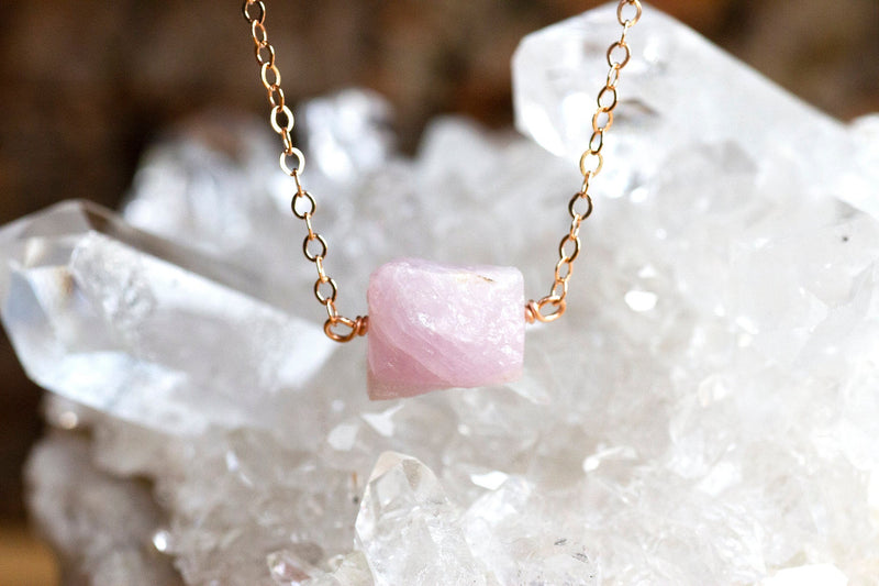 Raw Kunzite Necklace - Raw Stone Jewelry