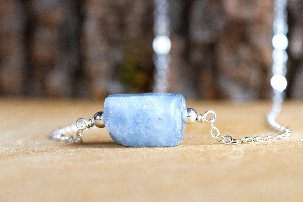 Raw Blue Calcite Necklace - Throat Chakra Crystal Necklace