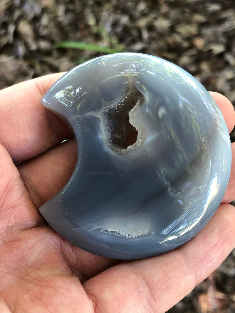 Blue Agate Druzy Moon 60mm