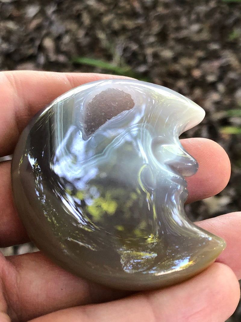 Agate Druzy Moon Carving 58mm