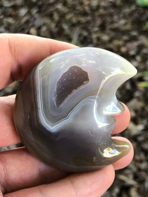 Agate Druzy Moon Carving 58mm