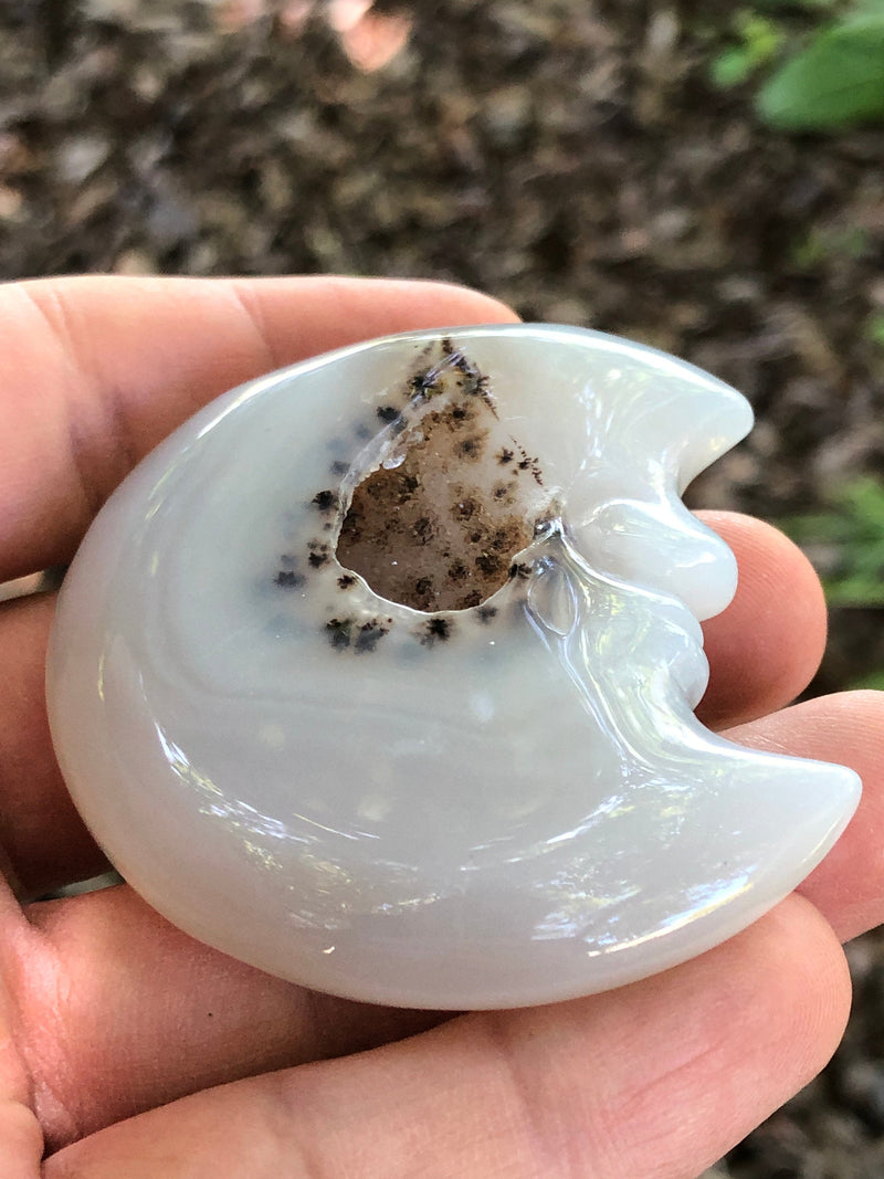 Dendritic Agate Druzy Moon Carving 59mm