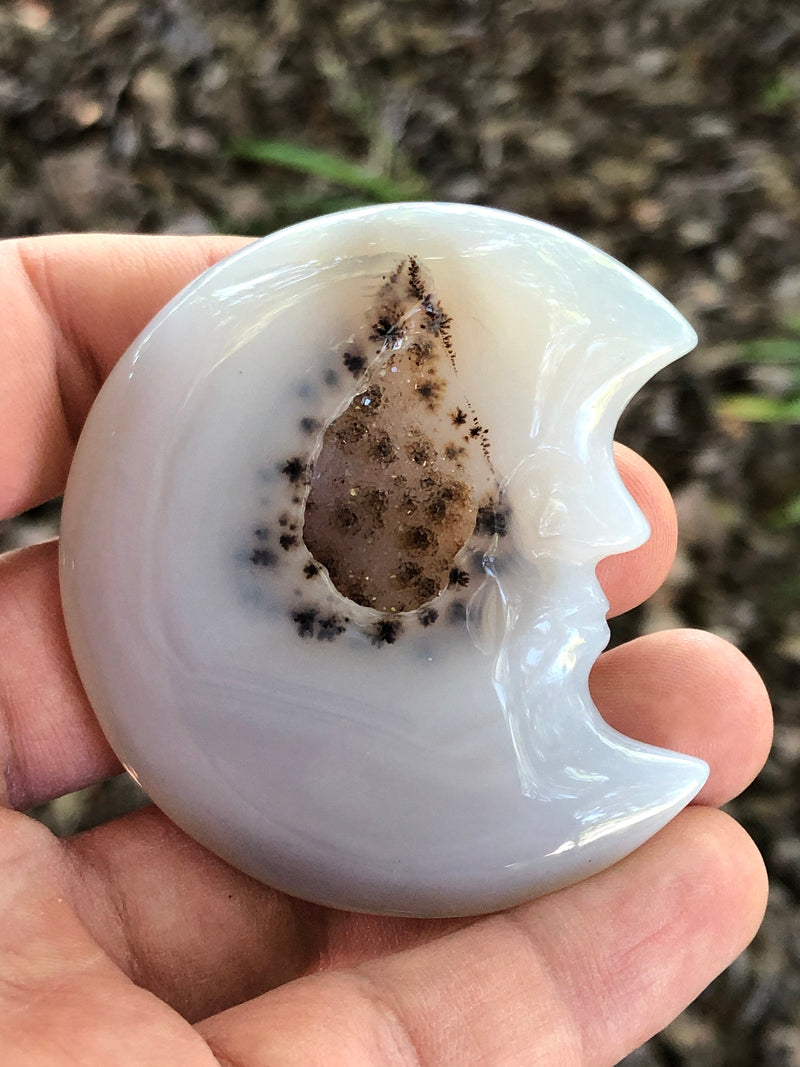 Dendritic Agate Druzy Moon Carving 59mm