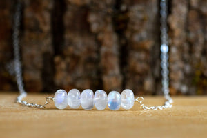 Rainbow Moonstone Bar Necklace - Birthstone Jewelry - Healing Crystals