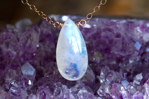 Rainbow Moonstone Necklace - June Birthstone Necklace - Personalized