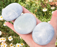 XL Blue Calcite Palm Stone - Anxiety Stone - Massage Crystal - Throat Chakra