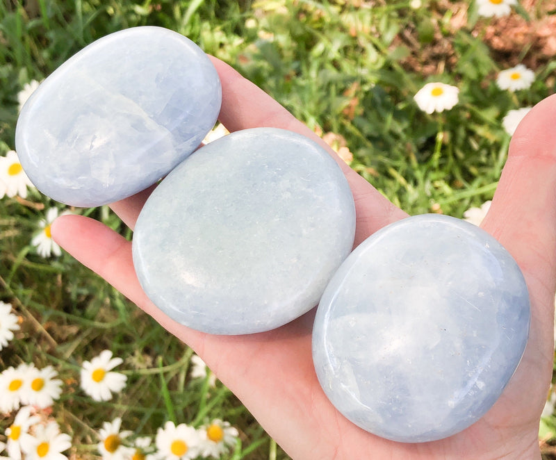 XL Blue Calcite Palm Stone - Anxiety Stone - Massage Crystal - Throat Chakra