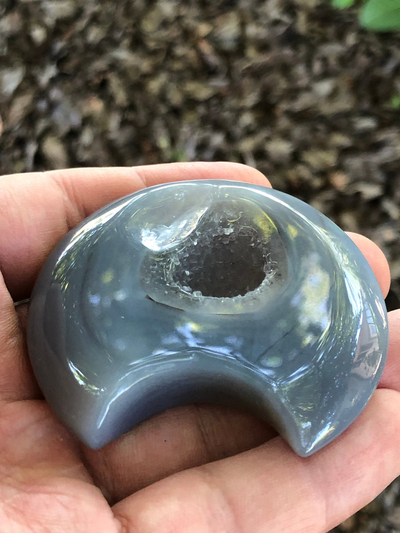 Blue Agate Druzy Moon 60mm