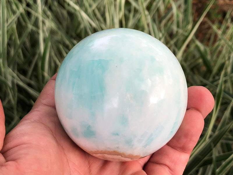 Caribbean Calcite Sphere 64mm - Aaragonite Ball - Throat Chakra Stone - Healing Crystals - Crystal Grid - Blue Araginite Crystal Sphere - ET