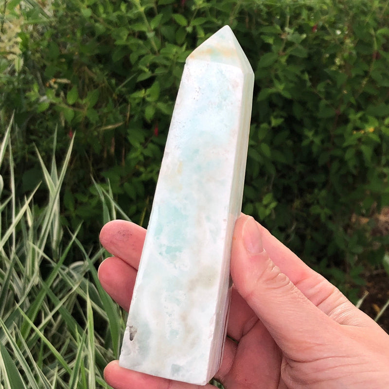 Blue Aragonoite Crystal Obelisk 128mm - Throat Chakra Aragonite Point