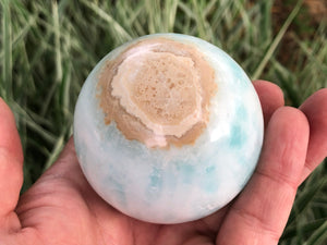 Caribbean Calcite Sphere 64mm - Aaragonite Ball - Throat Chakra Stone - Healing Crystals - Crystal Grid - Blue Araginite Crystal Sphere - ET