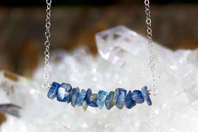 Raw Kyanite Bar Necklace - Blue Kyanite - Throat Chakra Necklace - Healing Crystal Neckalce - Gift for Her - Blue Kyanite Jewelry