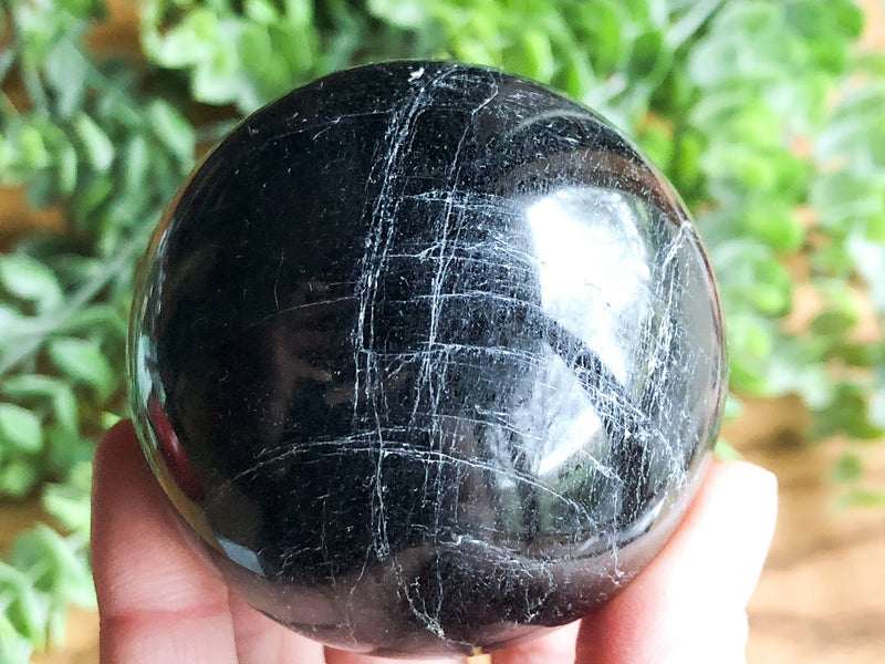 Black Tourmaline Sphere 59mm - Schorl - Black Tourmaline Ball - Crystal Grid - Root Chakra - Protection Stone - Altar Decor - Massage Stone