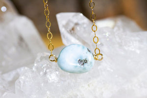 Raw Larimar Necklace - Larimar Jewelry - Raw Crystal Necklace - Healing Crystal Neckalce - Raw Stone Jewelry - Dolphin Stone