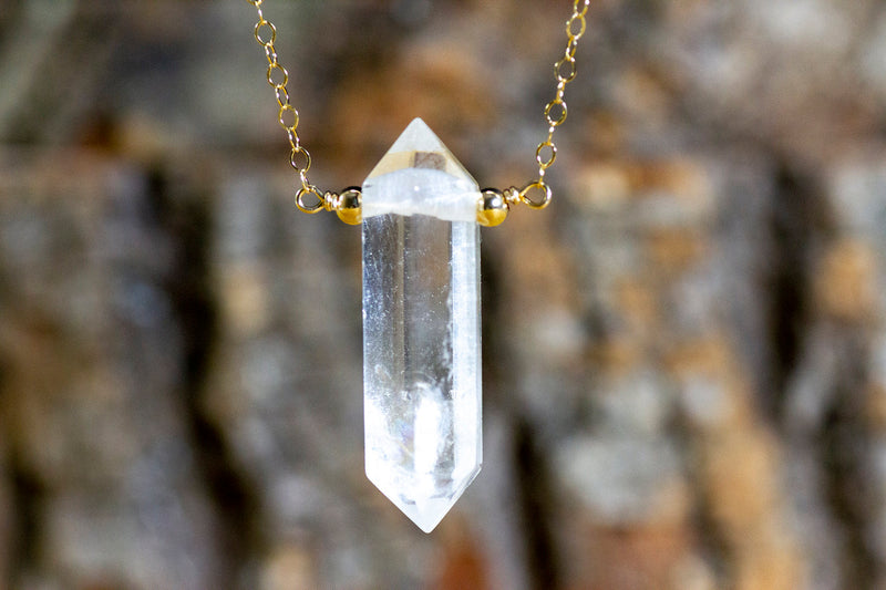 Quartz Crystal Necklace - April Birthstone Jewelry - Terminated Clear Crystal Point -  Energy Healing Necklace - Floating -  Gift For Her