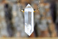 Quartz Crystal Necklace - April Birthstone Jewelry - Terminated Clear Crystal Point -  Energy Healing Necklace - Floating -  Gift For Her