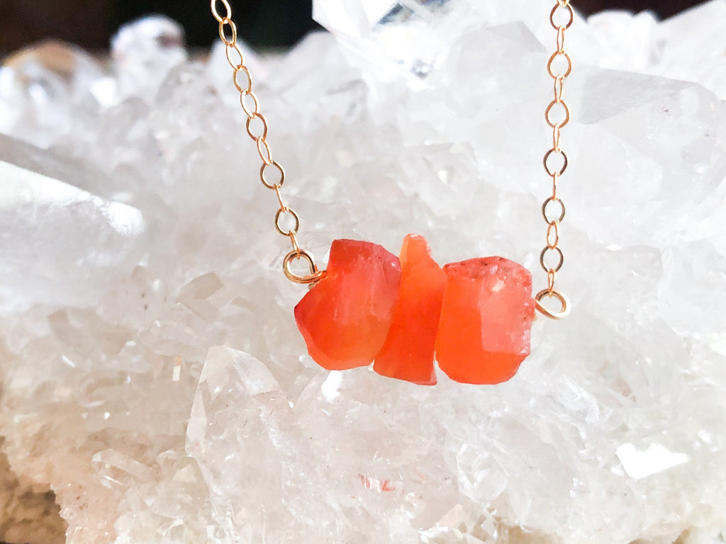Raw Carnelian Bar Necklace - Raw Stone Necklace - Carnelian Necklace in Silver, Gold or Rose Gold 