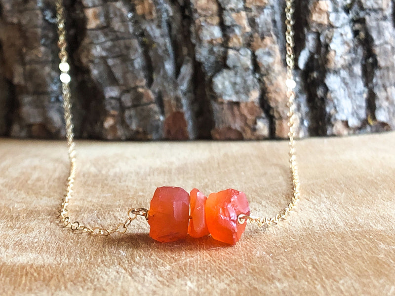 Raw Carnelian Bar Necklace - Raw Stone Necklace - Carnelian Necklace in Silver, Gold or Rose Gold 