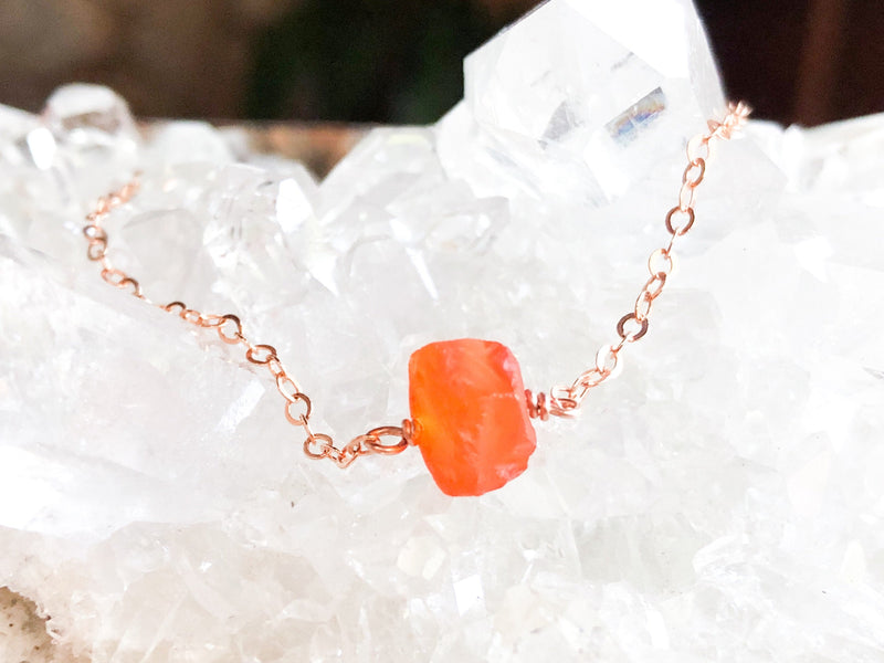 Raw Carnelian Bar Necklace - Raw Stone Necklace - Carnelian Jewelry 