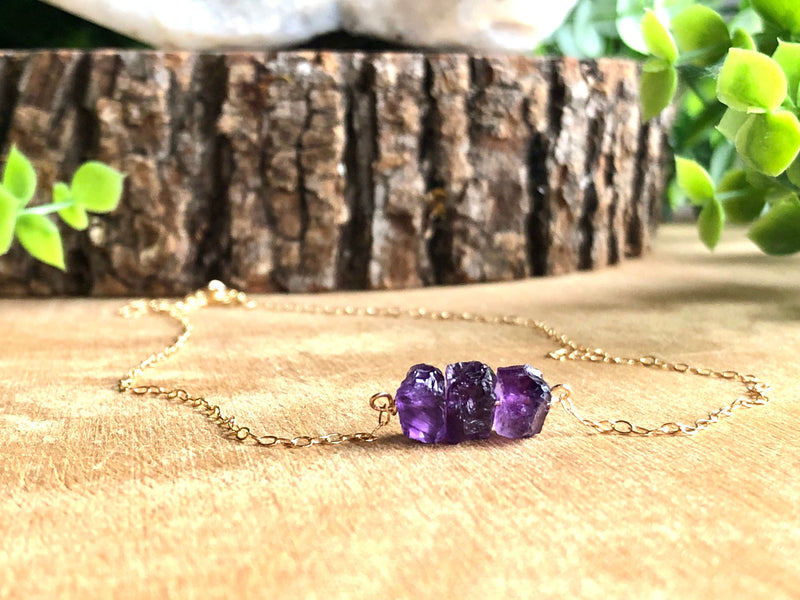 Raw Amethyst Necklace - Febuary Birthstone Necklace - Aquarius Zodiac Necklace 