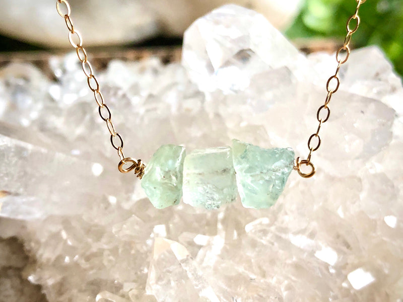 Raw Aquamarine Pendant Necklace - March Birthstone Necklace - Pisces Zodiac Necklace 