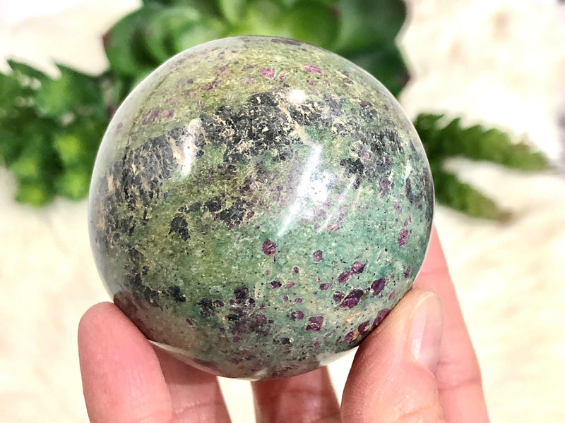 Ruby in Fuchsite Sphere 60mm - Crystal Ball - Massage Crystal - Crystal Grid - Meditation Space - Altar Decor - Worry Stone - EX