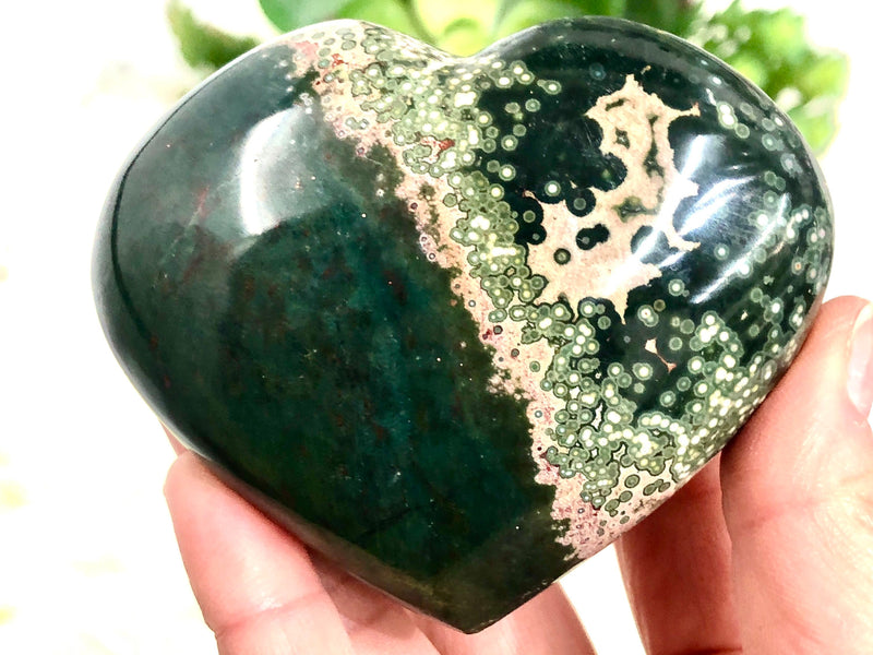 Ocean Jasper Heart 83mm - Ocean Jasper Stone - Crystal Grid - Massage Stone - Meditation Stone - Altar Decor - Stones and Crystals CN