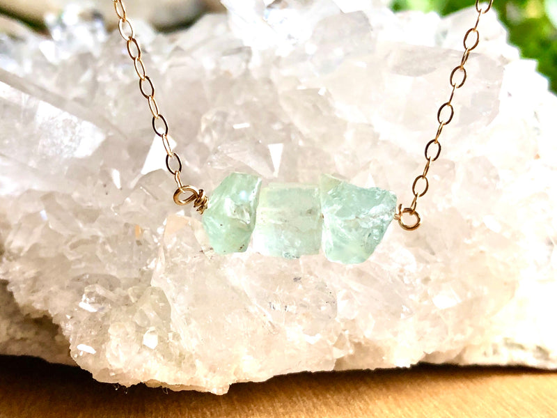 Raw Aquamarine Pendant Necklace - March Birthstone Necklace - Pisces Zodiac Necklace 