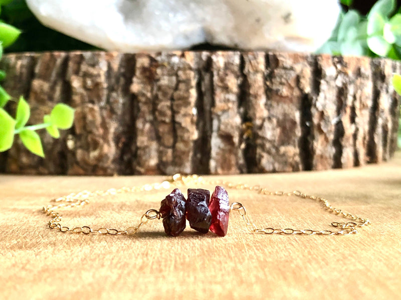 Raw Garnet Necklace - January Birthstone - Red Root Chakra Stone 