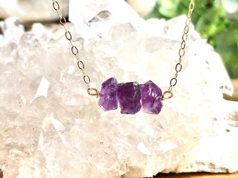 Raw Amethyst Necklace - Febuary Birthstone Necklace - Aquarius Zodiac Necklace 