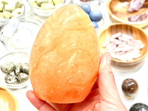 Orange Calcite  Stone 105mm - Self Standing free form Calcite - Sacral Chakra Healing - Stones and Crystals - Crystal Grid - Altar Decor FK