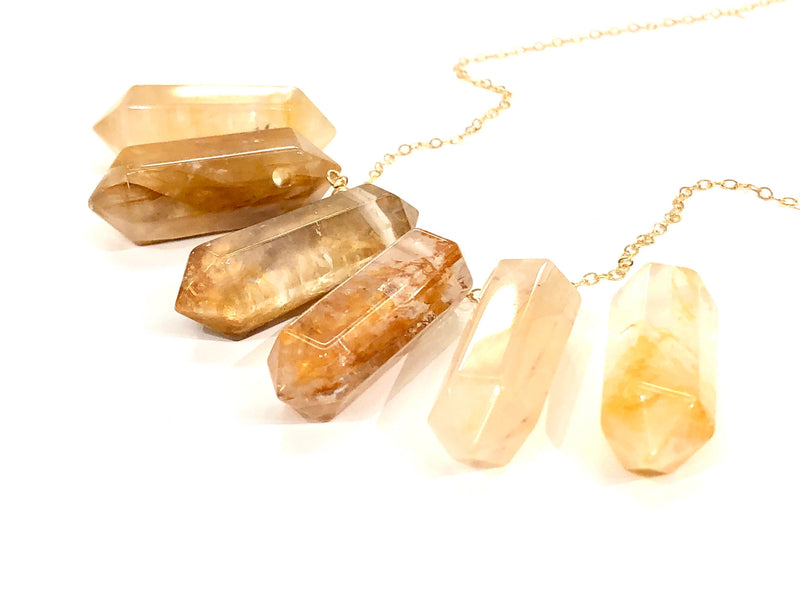 Hematoid Golden Healer Quartz Necklace - Yellow Crystal Point Necklace - Crystal Pendant - Solar Plexus Healing Jewelry - Gift for Her