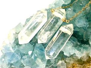 Quartz Crystal Necklace - April Birthstone Jewelry - Terminated Clear Crystal Point -  Energy Healing Necklace - Floating -  Gift For Her