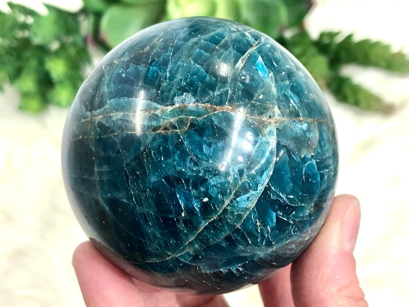 Blue Apatite Sphere 68mm EM - Apatite Crystal Ball Orb - Electric Blue Stones - Throat Chakra Stones