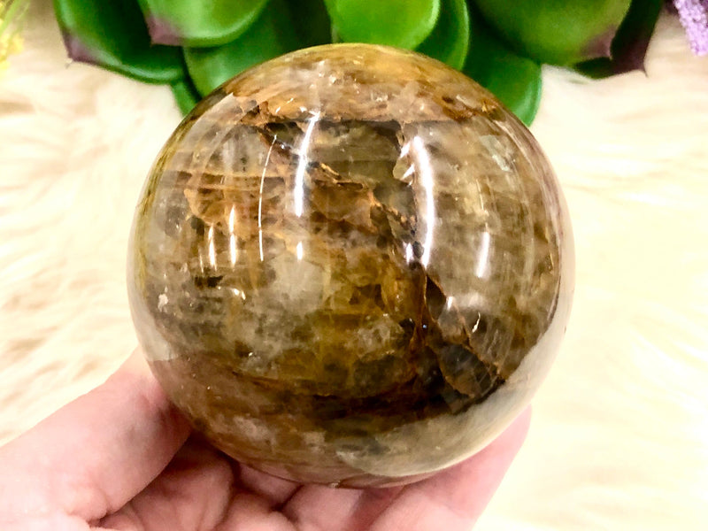 Yellow Hematoid Quartz Sphere 70mm MM - Golden Healer Crystal Ball - Crystal Grid - Solar Plexus Chakra - Meditation Stone - Altar Decor