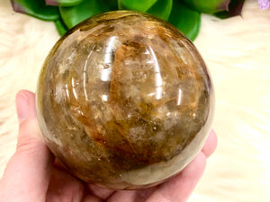Yellow Hematoid Quartz Sphere 70mm MM - Golden Healer Crystal Ball - Crystal Grid - Solar Plexus Chakra - Meditation Stone - Altar Decor