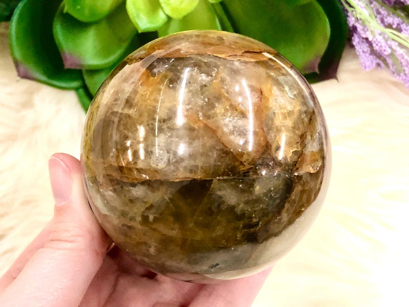 Yellow Hematoid Quartz Sphere 70mm MM - Golden Healer Crystal Ball - Crystal Grid - Solar Plexus Chakra - Meditation Stone - Altar Decor