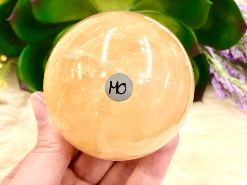 Honey Calcite Sphere 63mm MO - Yellow Calcite Ball  - Solar Plexus Chakra Stone - Healing Crystals - Crystal Grid - Altar Decor