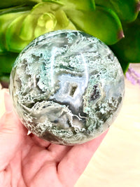 Moss Agate and Quartz Sphere 69mm MY- Crystal Ball - Heart Chakra- Crystal Grid - Meditation Space - Altar Decor - Reiki Crystal - Chakras