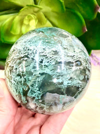 Moss Agate and Quartz Sphere 69mm MY- Crystal Ball - Heart Chakra- Crystal Grid - Meditation Space - Altar Decor - Reiki Crystal - Chakras