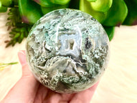 Moss Agate and Quartz Sphere 69mm MY- Crystal Ball - Heart Chakra- Crystal Grid - Meditation Space - Altar Decor - Reiki Crystal - Chakras