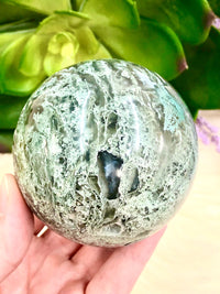 Moss Agate and Quartz Sphere 69mm MY- Crystal Ball - Heart Chakra- Crystal Grid - Meditation Space - Altar Decor - Reiki Crystal - Chakras