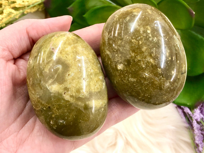 Green Opal Palm Stone - Opal Palm Stone - Emotional Healing - Large Palm Stone - Crystal Grid - Heart Chakra Stone - Meditation Stone