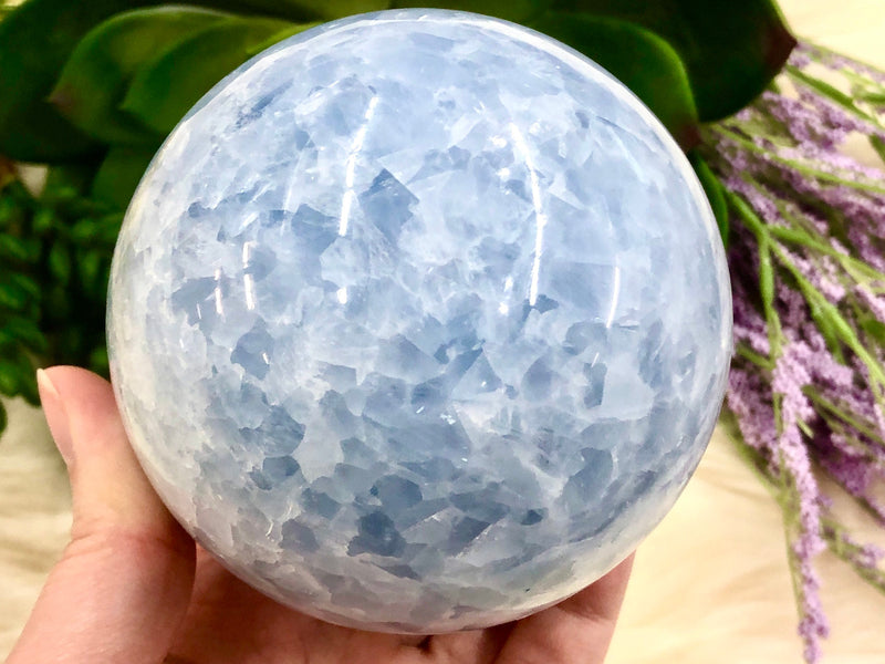 Large Blue Calcite Sphere 82mm NL - Anxiety Stone - Throat Chakra Stone - Ball - Healing Stones - Crystal Grid - Altar Decor - Meditation