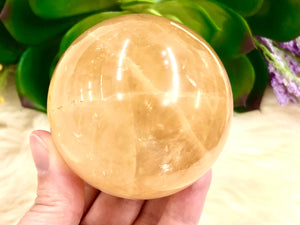 Honey Calcite Sphere 63mm MO - Yellow Calcite Ball  - Solar Plexus Chakra Stone - Healing Crystals - Crystal Grid - Altar Decor