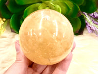 Honey Calcite Sphere 63mm MO - Yellow Calcite Ball  - Solar Plexus Chakra Stone - Healing Crystals - Crystal Grid - Altar Decor