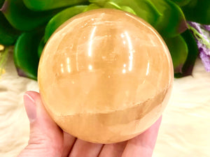 Honey Calcite Sphere 63mm MO - Yellow Calcite Ball  - Solar Plexus Chakra Stone - Healing Crystals - Crystal Grid - Altar Decor