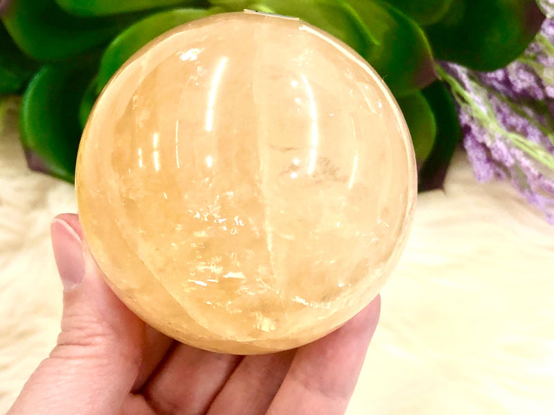 Honey Calcite Sphere 63mm MO - Yellow Calcite Ball  - Solar Plexus Chakra Stone - Healing Crystals - Crystal Grid - Altar Decor