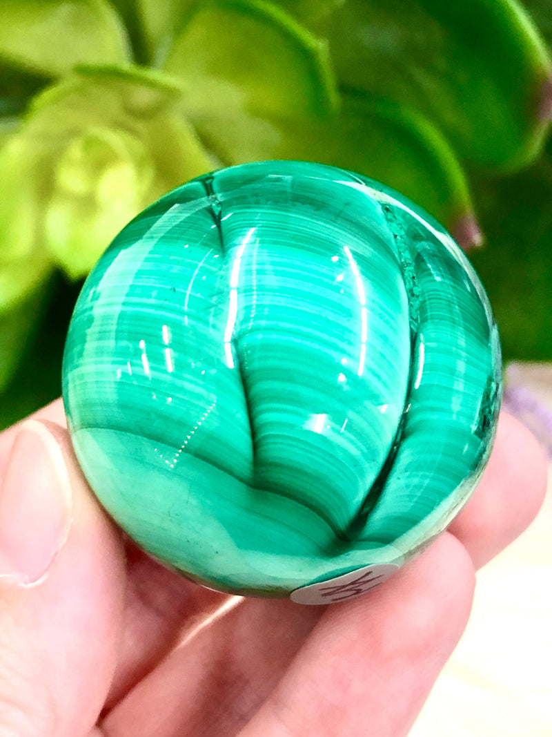 Real Malachite Crystal Sphere 41mm MX - Altar Decor -  Crystal Grid - Heart Chakra Crystal - Genuine Malachite - Reiki Stones