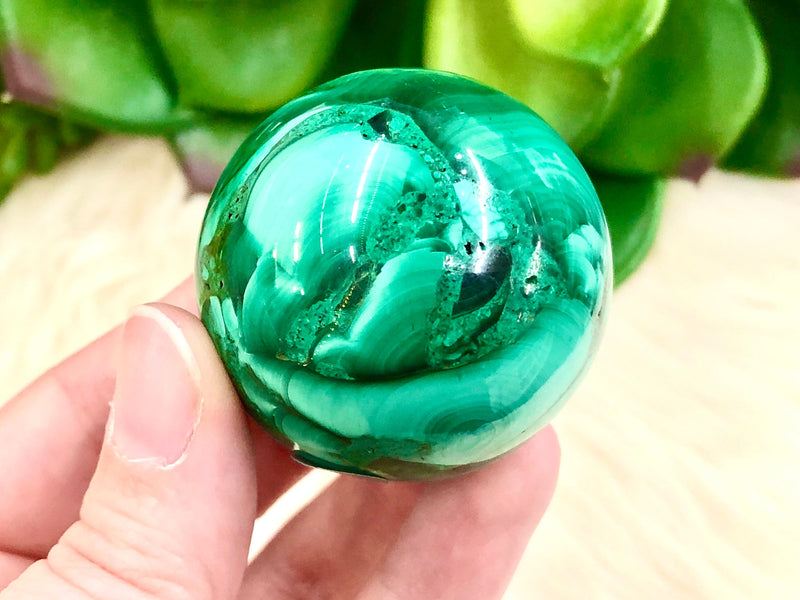 Real Malachite Crystal Sphere 41mm MX - Altar Decor -  Crystal Grid - Heart Chakra Crystal - Genuine Malachite - Reiki Stones